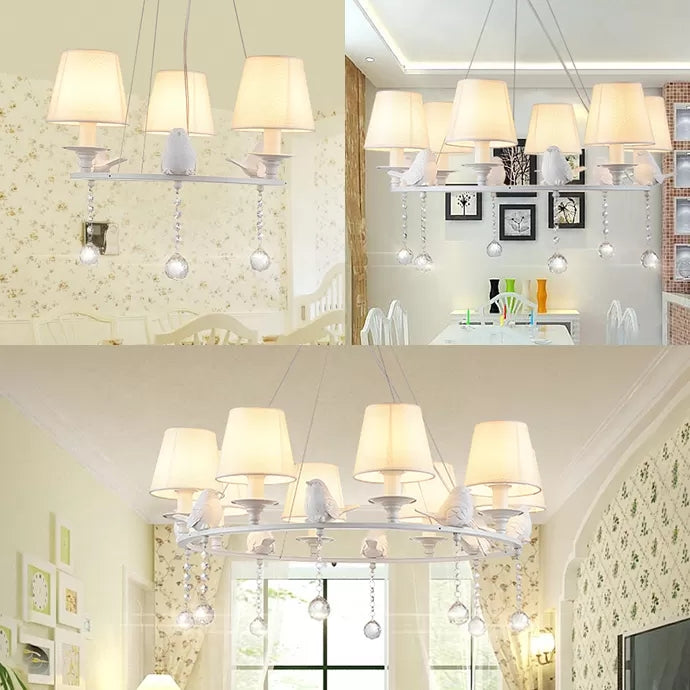 Bucket Shade Living Room Chandelier Metal Elegant Hanging Lamp with Crystal in White Clearhalo 'Ceiling Lights' 'Chandeliers' Lighting' options 45916