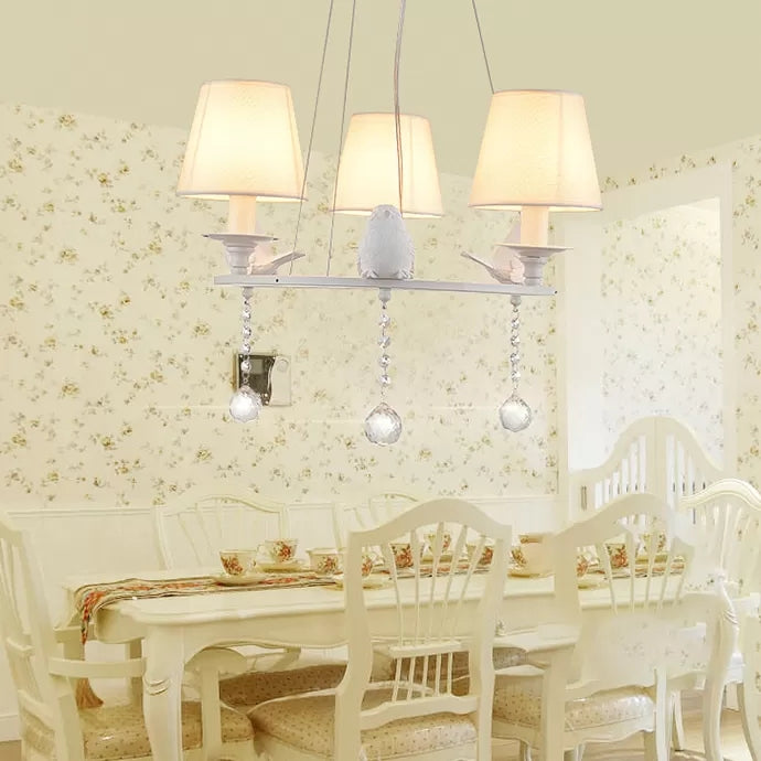 Bucket Shade Living Room Chandelier Metal Elegant Hanging Lamp with Crystal in White Clearhalo 'Ceiling Lights' 'Chandeliers' Lighting' options 45919