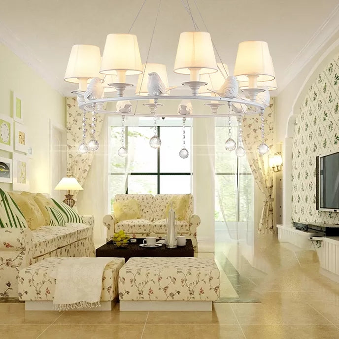 Bucket Shade Living Room Chandelier Metal Elegant Hanging Lamp with Crystal in White Clearhalo 'Ceiling Lights' 'Chandeliers' Lighting' options 45928