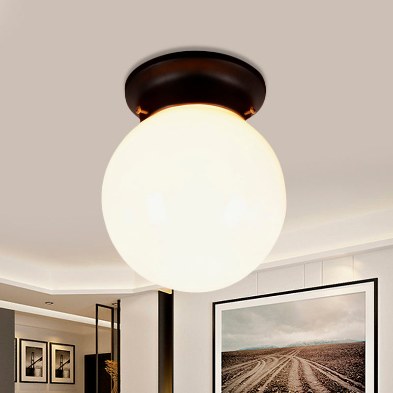 One Light Globe Flush Mount Black/Clear Industrial Ribbed/Opal/Prismatic Glass Lighting Fixture, 6"/6.5" Wide Clearhalo 'Ceiling Lights' 'Close To Ceiling Lights' 'Close to ceiling' 'Flush mount' 'Industrial Flush Mount' Lighting' 460015
