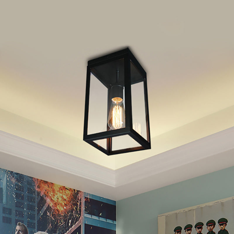 1 Light Ceiling Light Fixture with Rectangular Shade Clear Glass Traditional Living Room Flush Mount in Black Clearhalo 'Ceiling Lights' 'Close To Ceiling Lights' 'Close to ceiling' Lighting' 460016