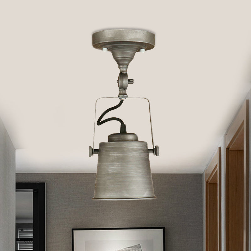 Bucket Shade Living Room Ceiling Lamp Antique Style Metal 1 Bulb Black/Rust Rotatable Semi Flush Pendant Light Clearhalo 'Ceiling Lights' 'Close To Ceiling Lights' 'Close to ceiling' 'Semi-flushmount' Lighting' 460027