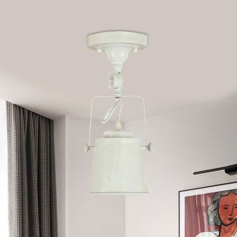 Bucket Shade Living Room Ceiling Lamp Antique Style Metal 1 Bulb Black/Rust Rotatable Semi Flush Pendant Light White Clearhalo 'Ceiling Lights' 'Close To Ceiling Lights' 'Close to ceiling' 'Semi-flushmount' Lighting' 460029