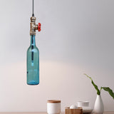 Water Pipe Restaurant Ceiling Fixture with Bottle Shade and Valve Antique Glass 1 Light Blue/Amber Pendant Lighting Clearhalo 'Ceiling Lights' 'Glass shade' 'Glass' 'Industrial Pendants' 'Industrial' 'Middle Century Pendants' 'Pendant Lights' 'Pendants' 'Tiffany' Lighting' 460056