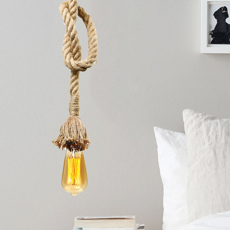 Minimalist Style Exposed Hanging Lamp 1 Light Natural Rope Adjustable Ceiling Light Fixture in Beige Clearhalo 'Ceiling Lights' 'Industrial Pendants' 'Industrial' 'Middle Century Pendants' 'Pendant Lights' 'Pendants' 'Tiffany' Lighting' 460074