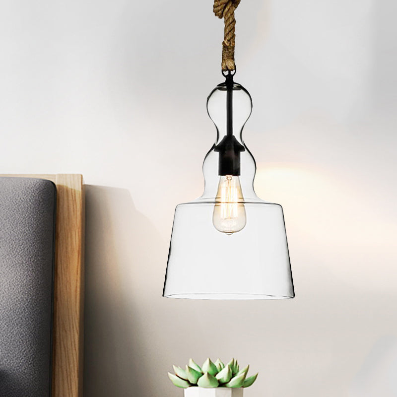 Clear Glass Urn/Trapezoid Pendant Lighting Industrial Style 1 Light Bedroom Hanging Light Fixture with Adjustable Rope Clearhalo 'Ceiling Lights' 'Glass shade' 'Glass' 'Industrial Pendants' 'Industrial' 'Middle Century Pendants' 'Pendant Lights' 'Pendants' 'Tiffany' Lighting' 460140