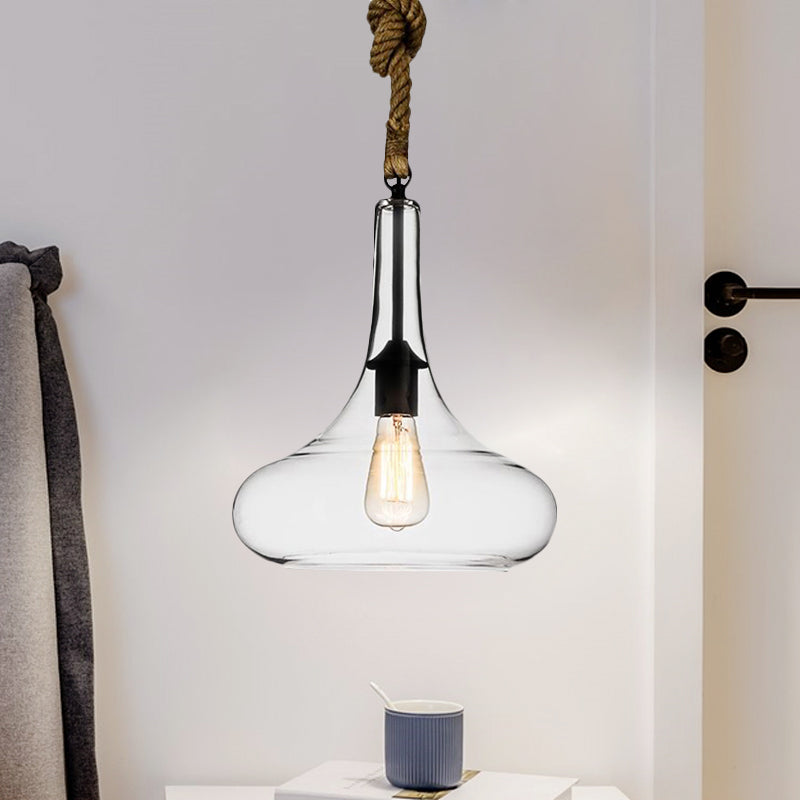 Clear Glass Urn/Trapezoid Pendant Lighting Industrial Style 1 Light Bedroom Hanging Light Fixture with Adjustable Rope Clearhalo 'Ceiling Lights' 'Glass shade' 'Glass' 'Industrial Pendants' 'Industrial' 'Middle Century Pendants' 'Pendant Lights' 'Pendants' 'Tiffany' Lighting' 460141