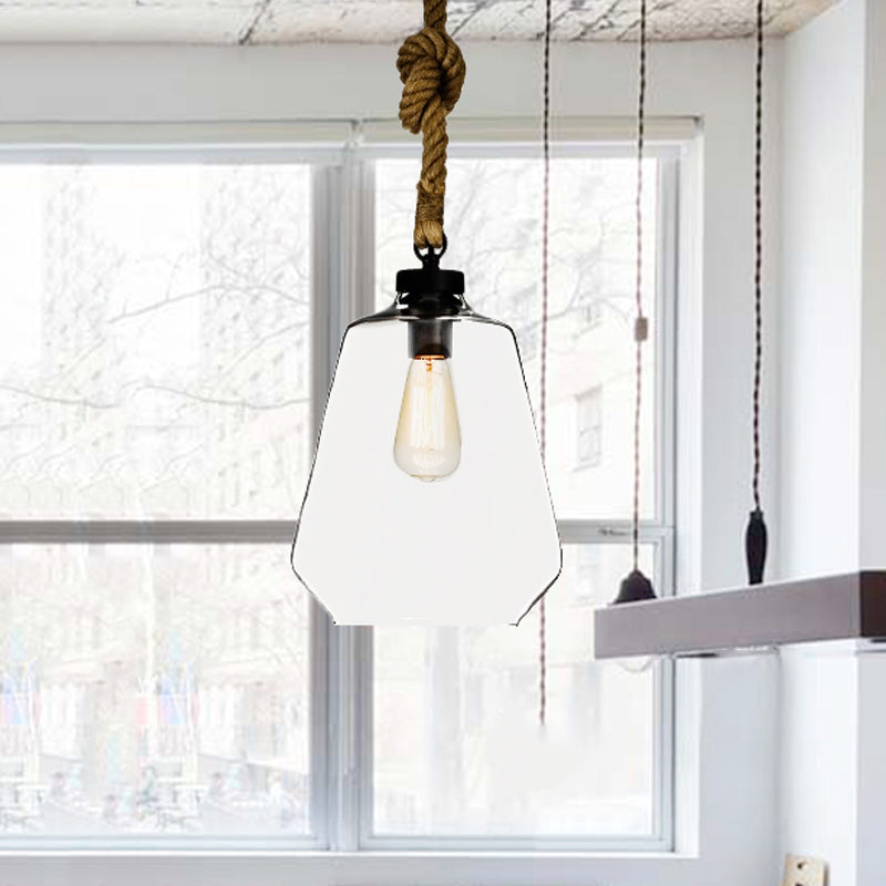 Clear Glass Urn/Trapezoid Pendant Lighting Industrial Style 1 Light Bedroom Hanging Light Fixture with Adjustable Rope Clearhalo 'Ceiling Lights' 'Glass shade' 'Glass' 'Industrial Pendants' 'Industrial' 'Middle Century Pendants' 'Pendant Lights' 'Pendants' 'Tiffany' Lighting' 460142