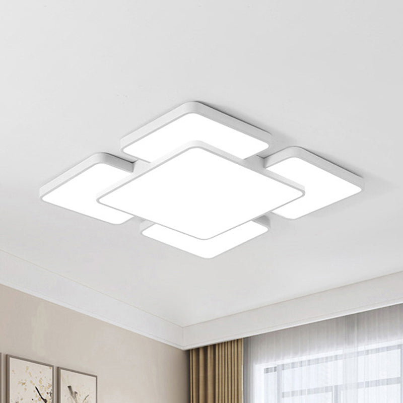 Squared/Rectangular Shade Bedroom Ceiling Flush Light Acrylic 20.5"/24.5" W 5/7 Lights Modernist Style Flush Mount Lamp in Black/White Clearhalo 'Ceiling Lights' 'Close To Ceiling Lights' 'Close to ceiling' 'Flush mount' Lighting' 460165