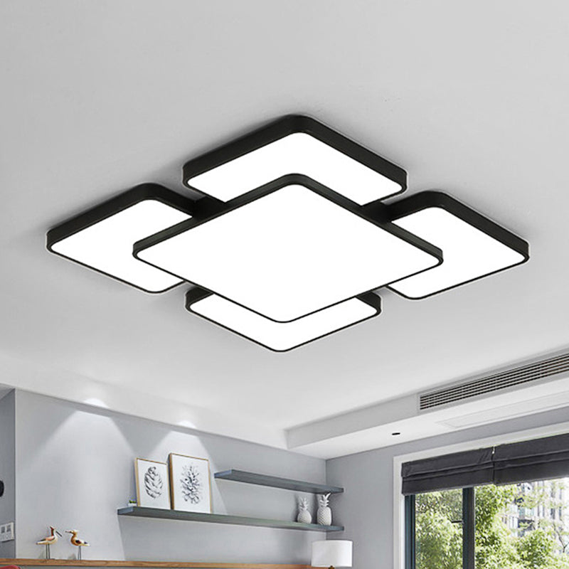 Squared/Rectangular Shade Bedroom Ceiling Flush Light Acrylic 20.5"/24.5" W 5/7 Lights Modernist Style Flush Mount Lamp in Black/White Clearhalo 'Ceiling Lights' 'Close To Ceiling Lights' 'Close to ceiling' 'Flush mount' Lighting' 460167