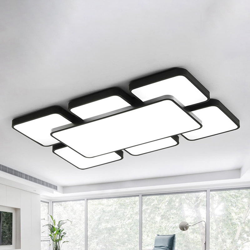 Squared/Rectangular Shade Bedroom Ceiling Flush Light Acrylic 20.5"/24.5" W 5/7 Lights Modernist Style Flush Mount Lamp in Black/White Clearhalo 'Ceiling Lights' 'Close To Ceiling Lights' 'Close to ceiling' 'Flush mount' Lighting' 460168