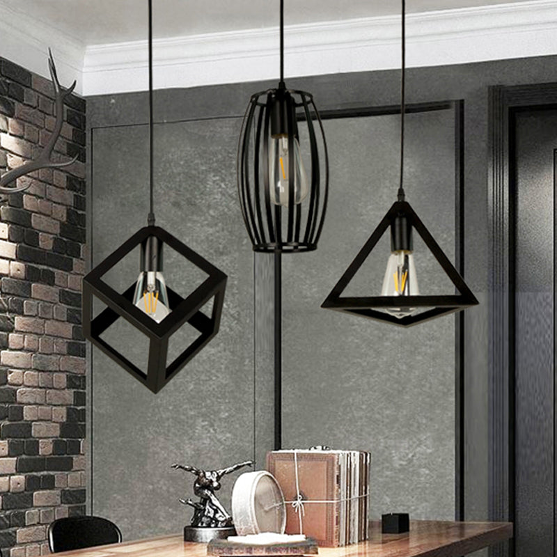 3 Heads Pendant Lighting with Different Cage Shade Metal Retro Stylish Kitchen Hanging Lamp in Black, Round/Linear Canopy Clearhalo 'Art Deco Pendants' 'Black' 'Cast Iron' 'Ceiling Lights' 'Ceramic' 'Crystal' 'Industrial Pendants' 'Industrial' 'Metal' 'Middle Century Pendants' 'Pendant Lights' 'Pendants' 'Rustic Pendants' 'Tiffany' Lighting' 460190