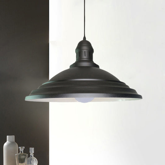 Vintage Bowl Hanging Ceiling Light 1 Head Metal Ceiling Light with Fluted Design in Black for Balcony Clearhalo 'Ceiling Lights' 'Industrial Pendants' 'Industrial' 'Middle Century Pendants' 'Pendant Lights' 'Pendants' 'Tiffany' Lighting' 460256