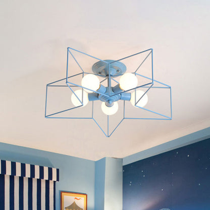 5 Bulbs Semi-Flush Ceiling Fixture with Star Cage Shade Metallic Loft Stylish Indoor Semi Flush Light in Grey/Pink Blue Clearhalo 'Ceiling Lights' 'Close To Ceiling Lights' 'Close to ceiling' 'Semi-flushmount' Lighting' 460293