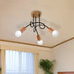 Open Bulb Metal Ceiling Flush Mount Loft Industrial 3/5 Lights Indoor Semi Mount Lighting with Wooden Cap Clearhalo 'Ceiling Lights' 'Close To Ceiling Lights' 'Close to ceiling' 'Semi-flushmount' Lighting' 460296