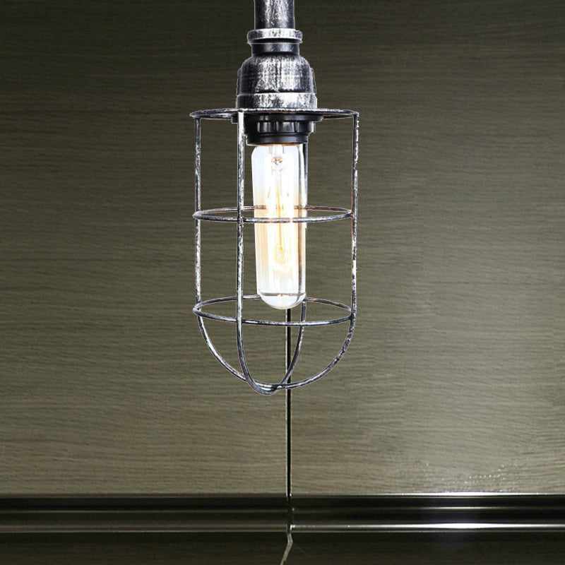 Black/Bronze 1 Bulb Semi-Flush Mount Light Vintage Metal Wire Guard Ceiling Mounted Light for Corridor - Clearhalo - 'Ceiling Lights' - 'Close To Ceiling Lights' - 'Close to ceiling' - 'Semi-flushmount' - Lighting' - 460303