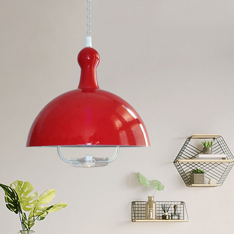 1 Head Extendable Domed Hanging Fixture Industrial Style Chrome/Red Aluminum Ceiling Pendant with Handle Clearhalo 'Art Deco Pendants' 'Cast Iron' 'Ceiling Lights' 'Ceramic' 'Crystal' 'Industrial Pendants' 'Industrial' 'Metal' 'Middle Century Pendants' 'Pendant Lights' 'Pendants' 'Tiffany' Lighting' 460333