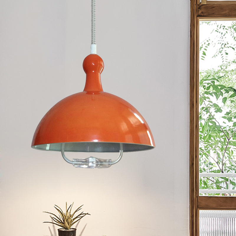 1 Head Extendable Domed Hanging Fixture Industrial Style Chrome/Red Aluminum Ceiling Pendant with Handle Clearhalo 'Art Deco Pendants' 'Cast Iron' 'Ceiling Lights' 'Ceramic' 'Crystal' 'Industrial Pendants' 'Industrial' 'Metal' 'Middle Century Pendants' 'Pendant Lights' 'Pendants' 'Tiffany' Lighting' 460336