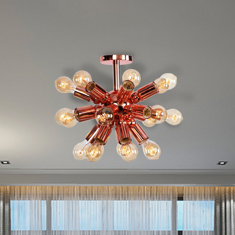6/9 Lights Starburst Semi Flush Light Fixture Vintage Copper Finish Metal Ceiling Mounted Fixture for Bedroom 15 Copper Clearhalo 'Ceiling Lights' 'Close To Ceiling Lights' 'Close to ceiling' 'Semi-flushmount' Lighting' 460352