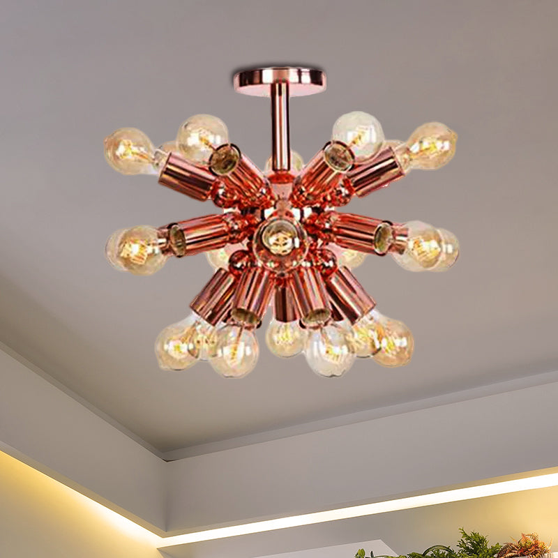 6/9 Lights Starburst Semi Flush Light Fixture Vintage Copper Finish Metal Ceiling Mounted Fixture for Bedroom 18 Copper Clearhalo 'Ceiling Lights' 'Close To Ceiling Lights' 'Close to ceiling' 'Semi-flushmount' Lighting' 460353