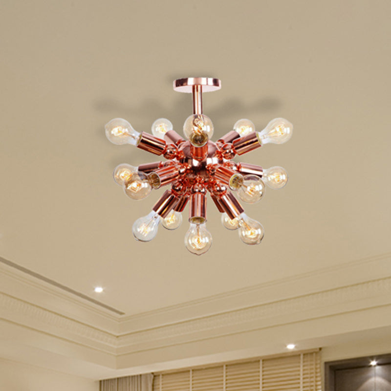 6/9 Lights Starburst Semi Flush Light Fixture Vintage Copper Finish Metal Ceiling Mounted Fixture for Bedroom 21 Copper Clearhalo 'Ceiling Lights' 'Close To Ceiling Lights' 'Close to ceiling' 'Semi-flushmount' Lighting' 460354