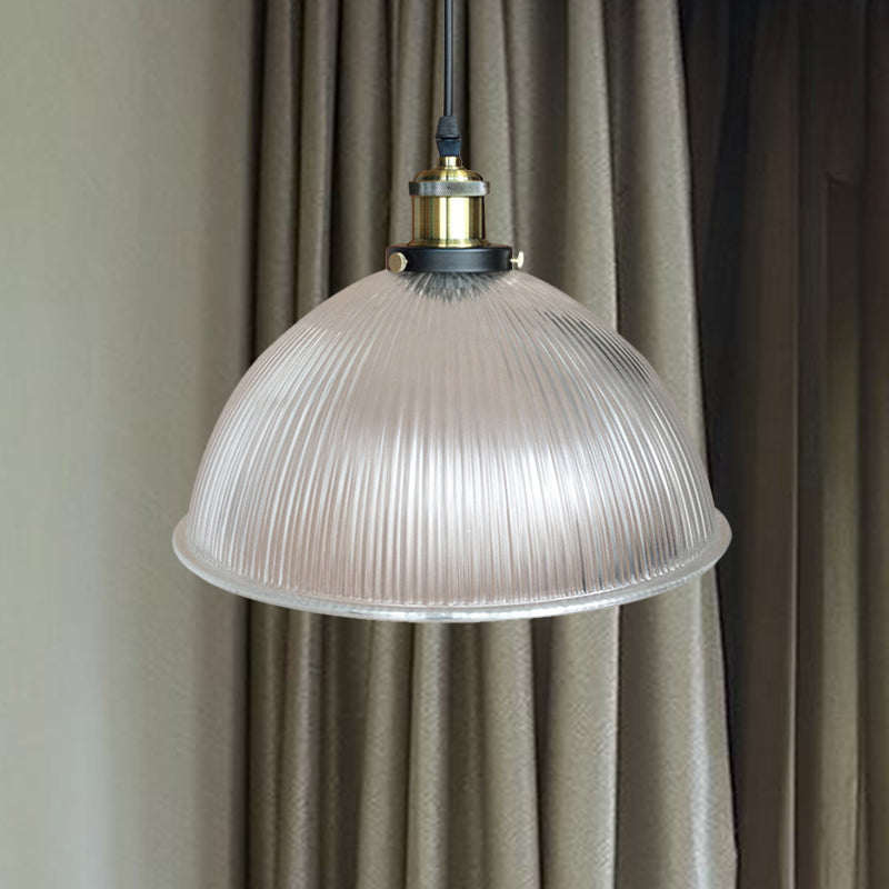 1 Light Hanging Ceiling Light with Dome Prismatic Glass Industrial Living Room Pendant Lighting Clearhalo 'Ceiling Lights' 'Close To Ceiling Lights' 'Glass shade' 'Glass' 'Industrial Pendants' 'Industrial' 'Middle Century Pendants' 'Pendant Lights' 'Pendants' 'Tiffany' Lighting' 460366