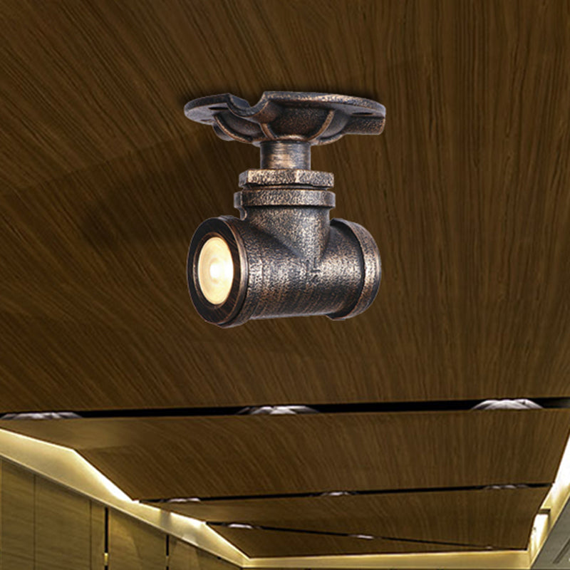 1 Light Metal Semi Flush Light Rustic Industrial Antique Brass Water Pipe Hallway Ceiling Mounted Light Antique Brass C Clearhalo 'Ceiling Lights' 'Close To Ceiling Lights' 'Close to ceiling' 'Semi-flushmount' Lighting' 460399
