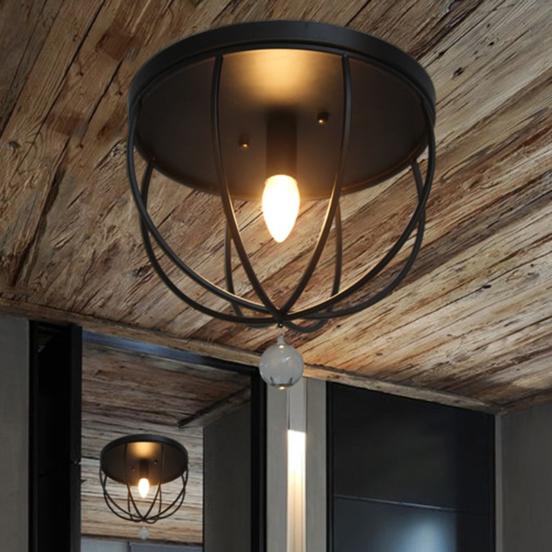 1/4/5-Head Wire Cage Flush Ceiling Light with Clear Crystal Ball Retro Black Metallic Flush Mount Light Clearhalo 'Ceiling Lights' 'Close To Ceiling Lights' 'Close to ceiling' 'Flush mount' 'Industrial Flush Mount' Lighting' 460426
