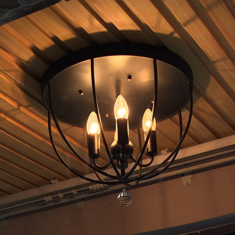 1/4/5-Head Wire Cage Flush Ceiling Light with Clear Crystal Ball Retro Black Metallic Flush Mount Light Clearhalo 'Ceiling Lights' 'Close To Ceiling Lights' 'Close to ceiling' 'Flush mount' 'Industrial Flush Mount' Lighting' 460427