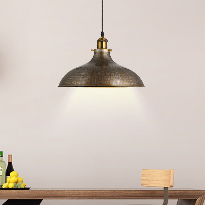 1 Light Pendant Ceiling Light Antique Style Bowl Iron Hanging Lamp with Adjustable Cord in Brass/Aged Silver Clearhalo 'Art Deco Pendants' 'Cast Iron' 'Ceiling Lights' 'Ceramic' 'Crystal' 'Industrial Pendants' 'Industrial' 'Metal' 'Middle Century Pendants' 'Pendant Lights' 'Pendants' 'Tiffany' Lighting' 460431