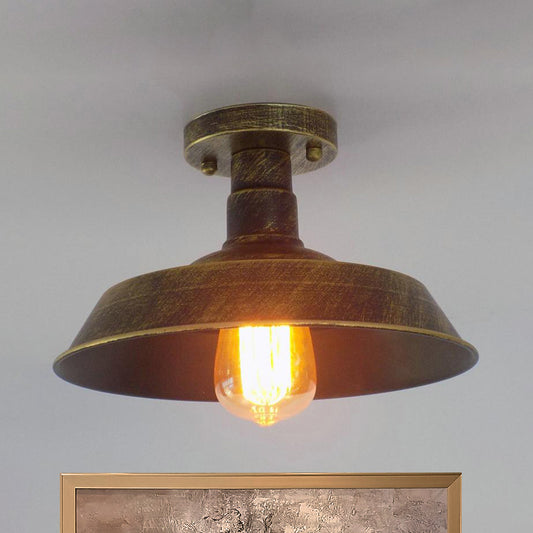 Farmhouse Barn Shade Semi-Flush Mount 1 Head Wrought Iron Ceiling Light Fixture in Aged Silver/Weathered Copper Clearhalo 'Ceiling Lights' 'Close To Ceiling Lights' 'Close to ceiling' 'Flush mount' 'Industrial Flush Mount' Lighting' 460443