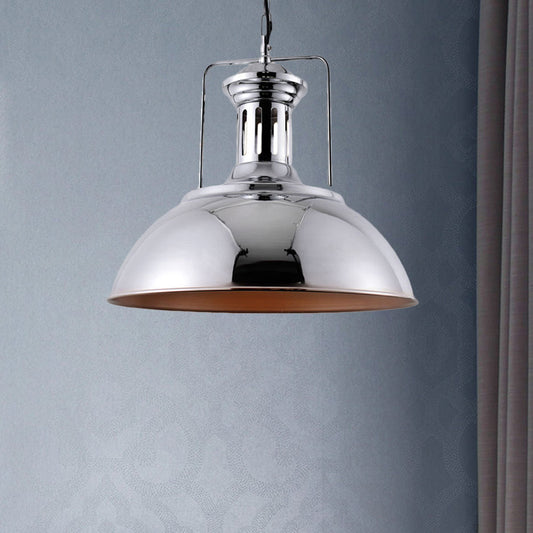 Industrial Dome Pendant Lamp 1 Light Metal Hanging Ceiling Light in Nickel/Chrome Finish for Kitchen Clearhalo 'Art Deco Pendants' 'Cast Iron' 'Ceiling Lights' 'Ceramic' 'Crystal' 'Industrial Pendants' 'Industrial' 'Metal' 'Middle Century Pendants' 'Pendant Lights' 'Pendants' 'Tiffany' Lighting' 460447