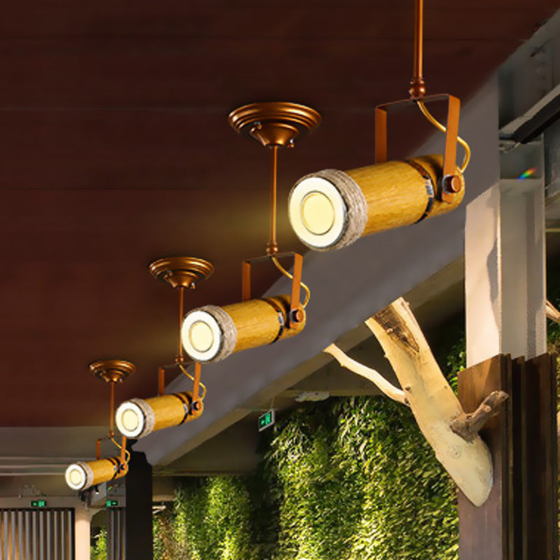 1/2/3-Light Tube Semi Flush Light Lodge Stylish Wood Metal and Bamboo Adjustable Ceiling Fixture for Restaurant Clearhalo 'Ceiling Lights' 'Close To Ceiling Lights' 'Close to ceiling' 'Semi-flushmount' Lighting' 460467
