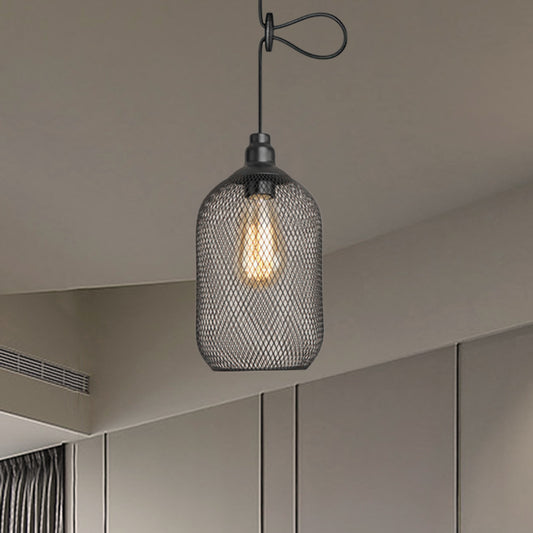 Wire Mesh Metal Pendant Lighting Industrial One Bulb Dining Room Height Adjustable Hanging Lamp in Black Clearhalo 'Art Deco Pendants' 'Black' 'Cast Iron' 'Ceiling Lights' 'Ceramic' 'Crystal' 'Industrial Pendants' 'Industrial' 'Metal' 'Middle Century Pendants' 'Pendant Lights' 'Pendants' 'Rustic Pendants' 'Tiffany' Lighting' 460473