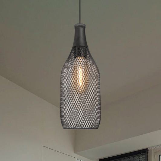 Wire Mesh Metal Pendant Lighting Industrial One Bulb Dining Room Height Adjustable Hanging Lamp in Black Clearhalo 'Art Deco Pendants' 'Black' 'Cast Iron' 'Ceiling Lights' 'Ceramic' 'Crystal' 'Industrial Pendants' 'Industrial' 'Metal' 'Middle Century Pendants' 'Pendant Lights' 'Pendants' 'Rustic Pendants' 'Tiffany' Lighting' 460474