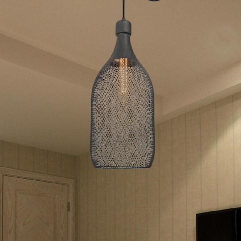 Wire Mesh Metal Pendant Lighting Industrial One Bulb Dining Room Height Adjustable Hanging Lamp in Black Clearhalo 'Art Deco Pendants' 'Black' 'Cast Iron' 'Ceiling Lights' 'Ceramic' 'Crystal' 'Industrial Pendants' 'Industrial' 'Metal' 'Middle Century Pendants' 'Pendant Lights' 'Pendants' 'Rustic Pendants' 'Tiffany' Lighting' 460475
