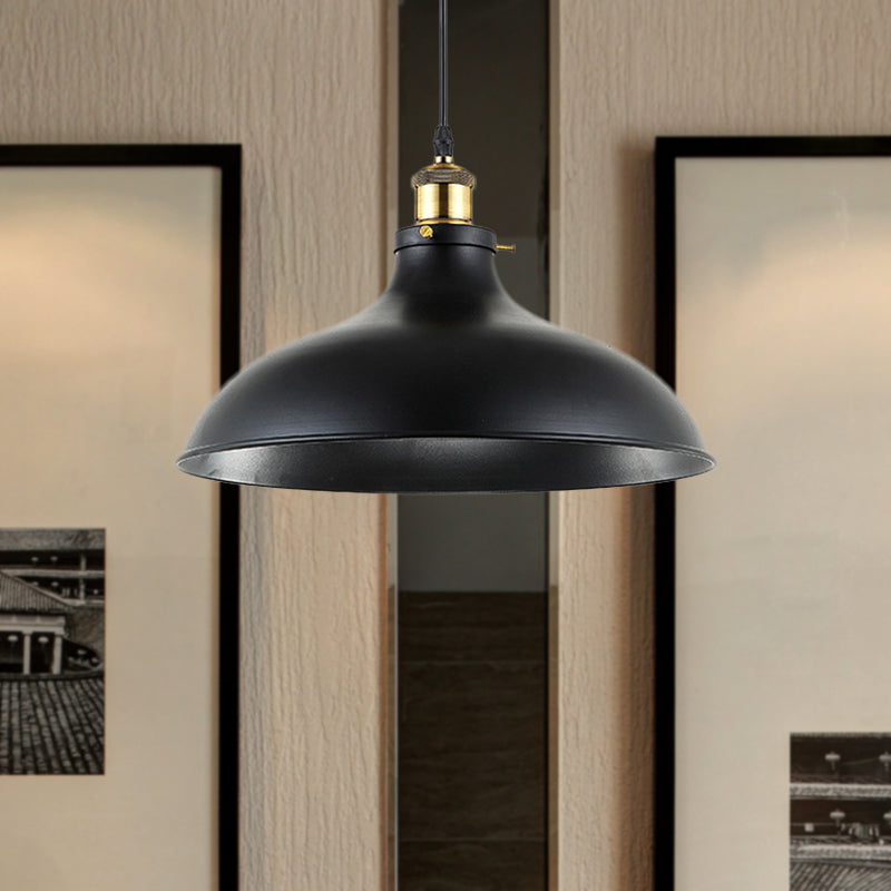 Wrought Iron Domed Ceiling Fixture Industrial 12"/14" W 1 Light Dining Room Pendant Lighting in Weathered Brass/Black Clearhalo 'Art Deco Pendants' 'Black' 'Cast Iron' 'Ceiling Lights' 'Ceramic' 'Crystal' 'Industrial Pendants' 'Industrial' 'Metal' 'Middle Century Pendants' 'Pendant Lights' 'Pendants' 'Rustic Pendants' 'Tiffany' Lighting' 460478