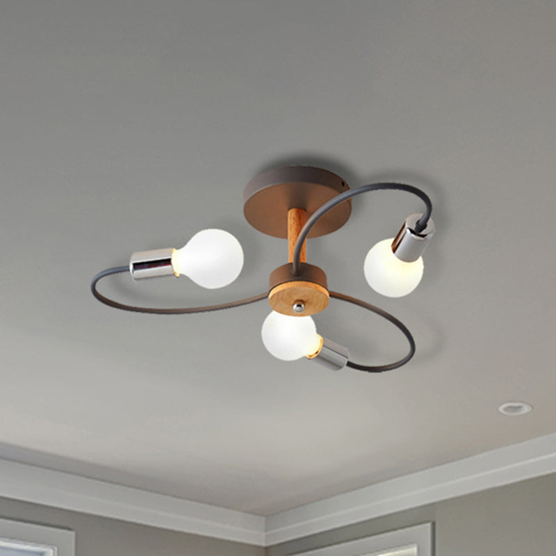 Metal Swirl Semi Flush Mount Lighting Industrial 3/6 Lights Living Room Ceiling Mounted Fixture in Grey/Green Clearhalo 'Ceiling Lights' 'Close To Ceiling Lights' 'Close to ceiling' 'Semi-flushmount' Lighting' 460484