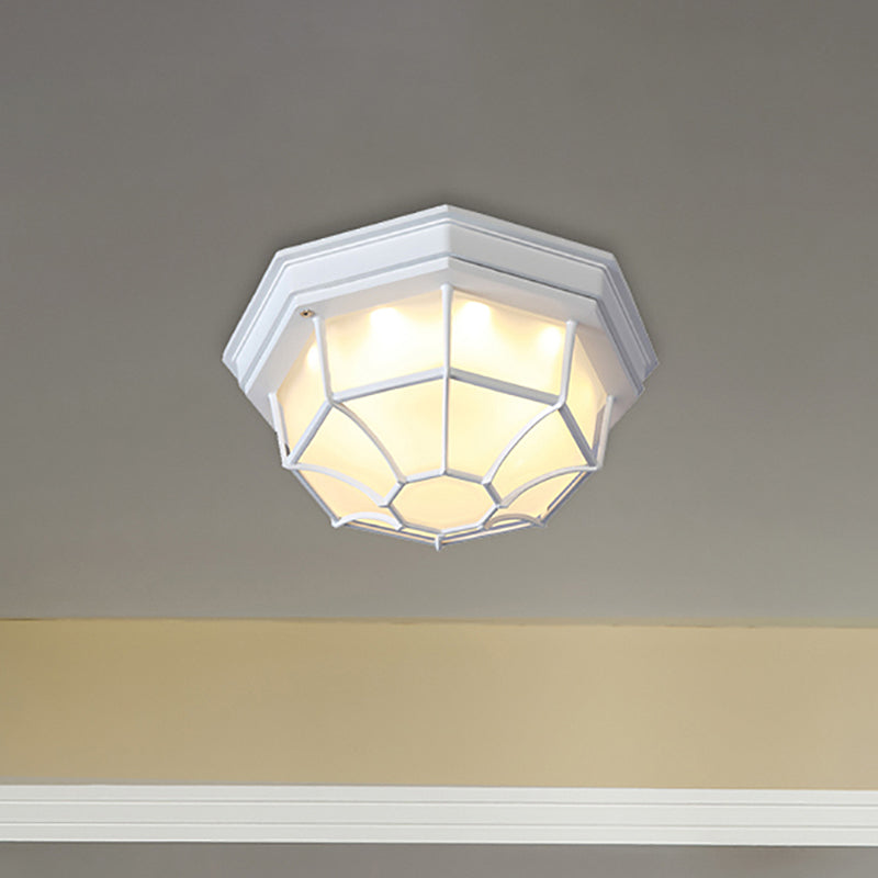 White One Light Ceiling Mount Industrial Frosted Glass Geometric Flush Fixture for Bedroom, 9.5"/10" Wide Clearhalo 'Ceiling Lights' 'Close To Ceiling Lights' 'Close to ceiling' 'Flush mount' 'Industrial Flush Mount' Lighting' 460507