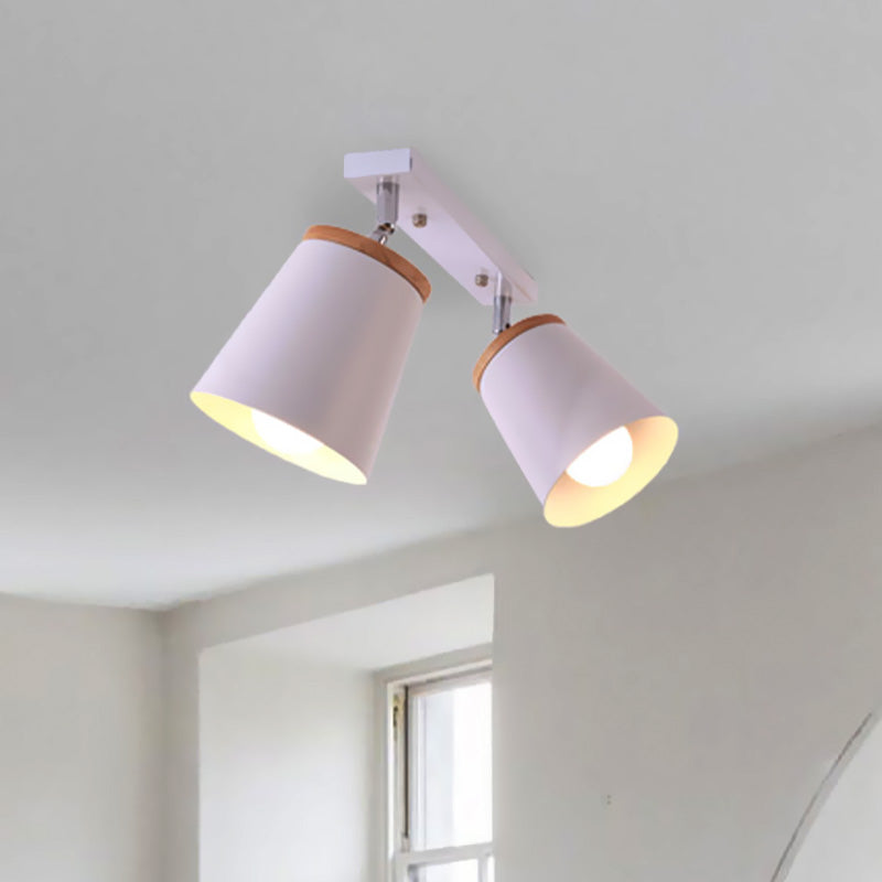 1/2/3-Bulb Semi Flush Light Modernism Tapered Shade Metal Rotatable Semi Flush Mount Light in White for Living Room Clearhalo 'Ceiling Lights' 'Close To Ceiling Lights' 'Close to ceiling' 'Semi-flushmount' Lighting' 460509
