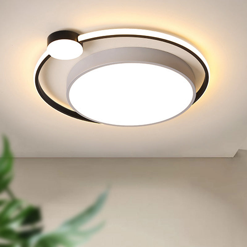 16"/19.5" Ring Flushmount Ceiling Fixture Modern Acrylic 1 Light Flushmount Lighting in White/White with Black Clearhalo 'Ceiling Lights' 'Close To Ceiling Lights' 'Close to ceiling' 'Flush mount' Lighting' 460588