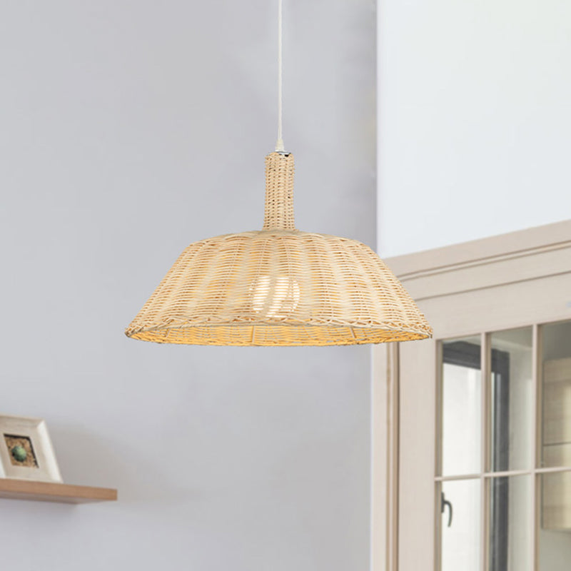 Country Style Hand-Woven Pendant Lighting with Barn Shade Rattan 15"/19" W 1 Bulb Indoor Suspension Lamp in Beige Clearhalo 'Ceiling Lights' 'Pendant Lights' 'Pendants' Lighting' 460645