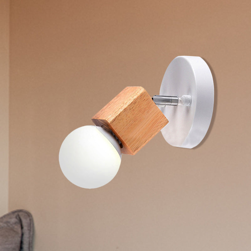 Black/White 1 Head Wall Light Sconce Industrial Style Wood Squared Wall Mount Light with Circular Backplate Clearhalo 'Industrial wall lights' 'Industrial' 'Middle century wall lights' 'Rustic wall lights' 'Tiffany' 'Wall Lamps & Sconces' 'Wall Lights' Lighting' 460704