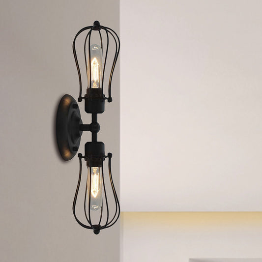 Metal Bulb Shaped Wall Mount Light with Cage Shade Industrial Vintage 1/2-Light Restaurant Wall Sconce in Black/Nickel Clearhalo 'Art deco wall lights' 'Cast Iron' 'Glass' 'Industrial wall lights' 'Industrial' 'Middle century wall lights' 'Modern' 'Rustic wall lights' 'Tiffany' 'Traditional wall lights' 'Wall Lamps & Sconces' 'Wall Lights' Lighting' 460724