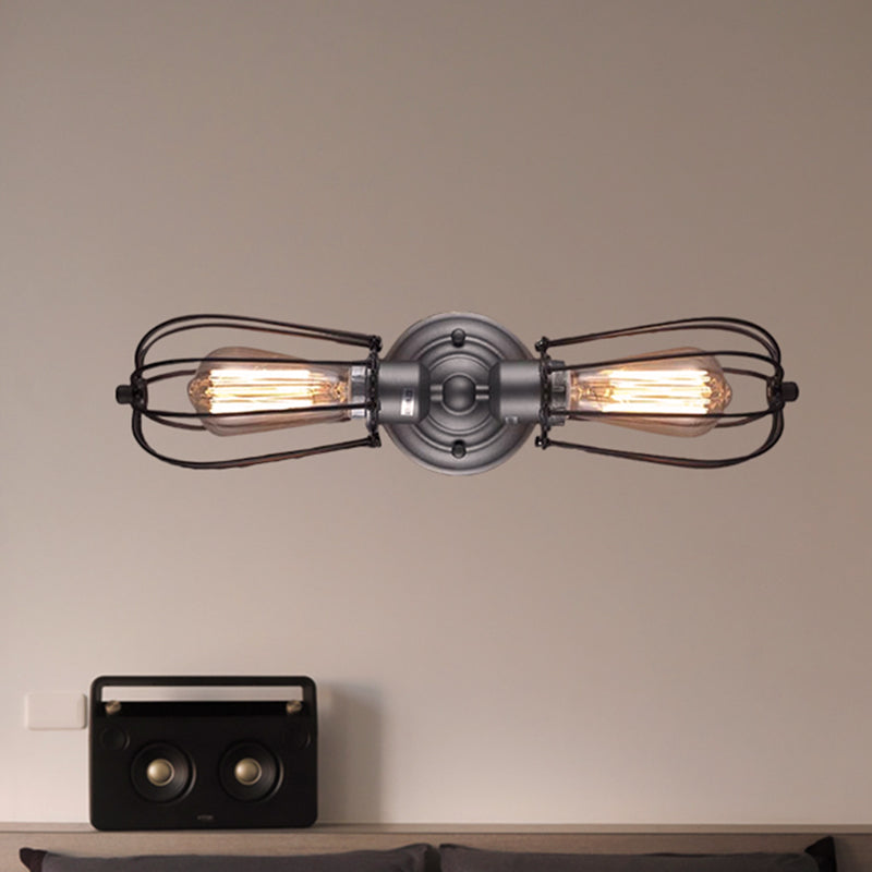 Metal Bulb Shaped Wall Mount Light with Cage Shade Industrial Vintage 1/2-Light Restaurant Wall Sconce in Black/Nickel Clearhalo 'Art deco wall lights' 'Cast Iron' 'Glass' 'Industrial wall lights' 'Industrial' 'Middle century wall lights' 'Modern' 'Rustic wall lights' 'Tiffany' 'Traditional wall lights' 'Wall Lamps & Sconces' 'Wall Lights' Lighting' 460725