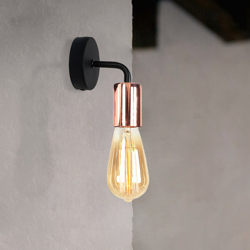 Brass/Copper Open Bulb Sconce Light with Curved Arm Industrial Style Metal 1 Light Bedside Wall Lighting Clearhalo 'Art deco wall lights' 'Cast Iron' 'Glass' 'Industrial wall lights' 'Industrial' 'Middle century wall lights' 'Modern' 'Rustic wall lights' 'Tiffany' 'Traditional wall lights' 'Wall Lamps & Sconces' 'Wall Lights' Lighting' 460735