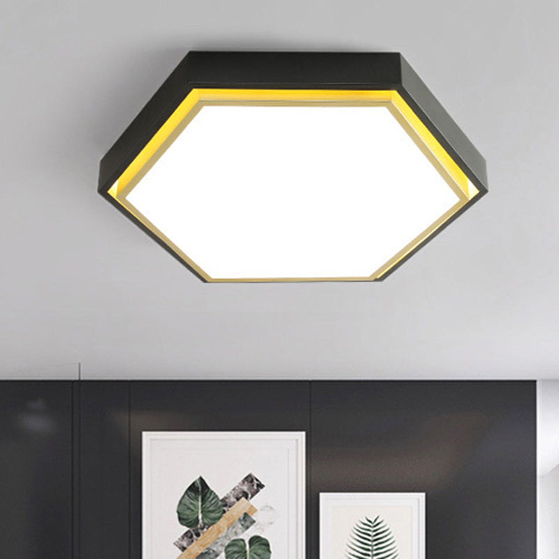 Nordic Hexagon Flushmount Metal Led Black/Green/Grey/White Close to Ceiling Light with Frosted Acrylic Shade, 16"/19.5" Wide Clearhalo 'Ceiling Lights' 'Close To Ceiling Lights' 'Close to ceiling' 'Flush mount' Lighting' 460761