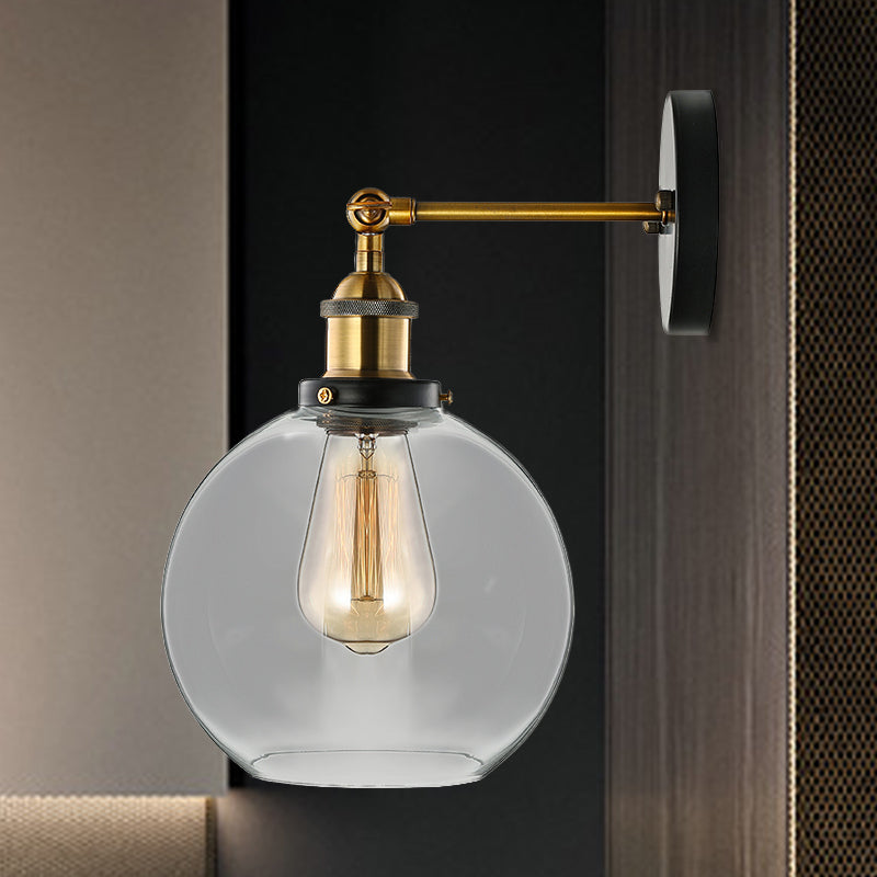 Clear Glass Bubble Wall Sconce Antique 1 Light Living Room Lighting Fixture in Brass Clearhalo 'Cast Iron' 'Glass' 'Industrial wall lights' 'Industrial' 'Middle century wall lights' 'Modern' 'Tiffany' 'Traditional wall lights' 'Wall Lamps & Sconces' 'Wall Lights' Lighting' 460767