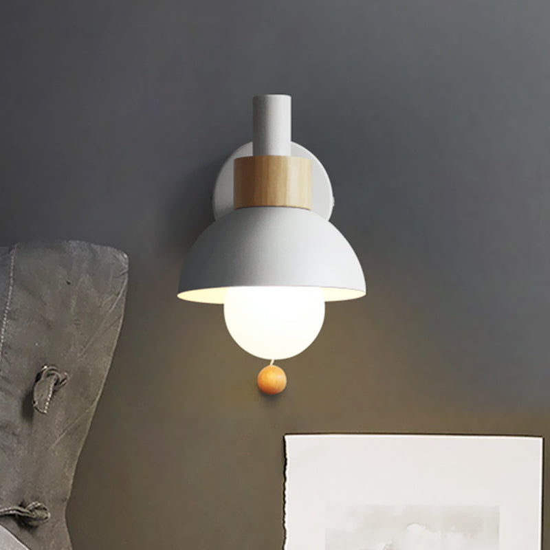 Macaron Domed Sconce Light Fixture 1 Bulb Wall Light Fixture with Metal Shade and Pull Chain in White/Pink/Green Clearhalo 'Cast Iron' 'Glass' 'Industrial' 'Modern wall lights' 'Modern' 'Tiffany' 'Traditional wall lights' 'Wall Lamps & Sconces' 'Wall Lights' Lighting' 460795