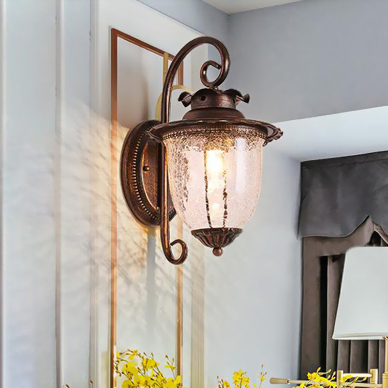 1 Light Pressed Ribbed Glass Wall Sconce Light Industrial Black Lantern Bedroom Lighting Fixture in Weathered Copper Clearhalo 'Art deco wall lights' 'Cast Iron' 'Glass' 'Industrial wall lights' 'Industrial' 'Middle century wall lights' 'Modern' 'Rustic wall lights' 'Tiffany' 'Traditional wall lights' 'Wall Lamps & Sconces' 'Wall Lights' Lighting' 460803